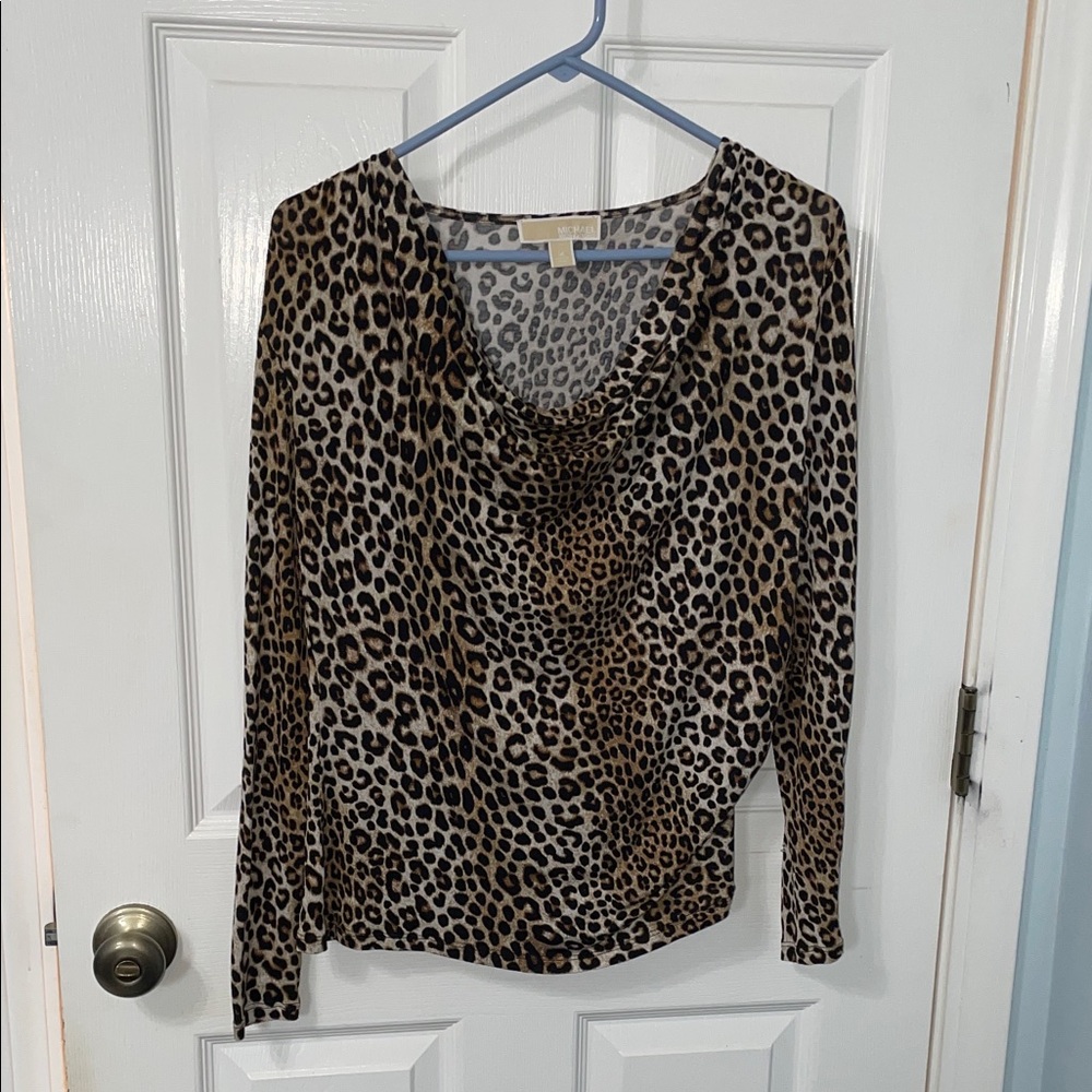 Michael Kors Leopard Print Long Sleeve Top